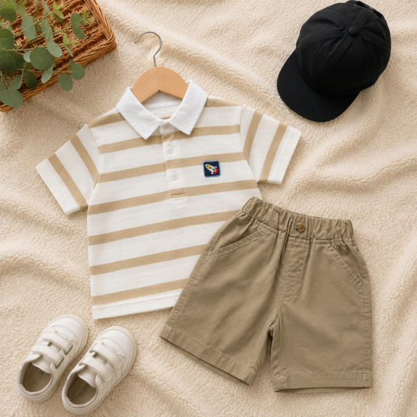 Striped Polo & Shorts Co-Ord Set