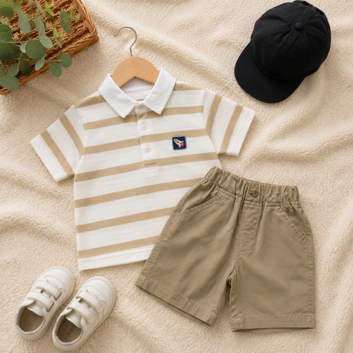 Striped Polo & Shorts Co-Ord Set