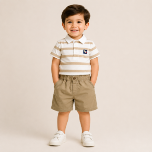 Striped Polo & Shorts Co-Ord Set