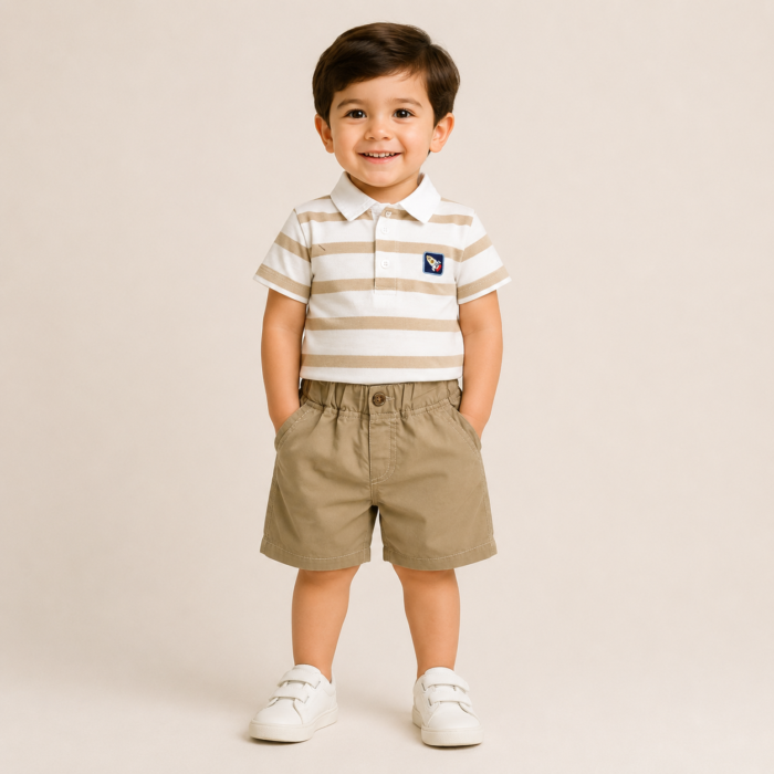 Striped Polo & Shorts Co-Ord Set