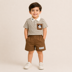 Cute Puppy Pocket Polo & Shorts Set