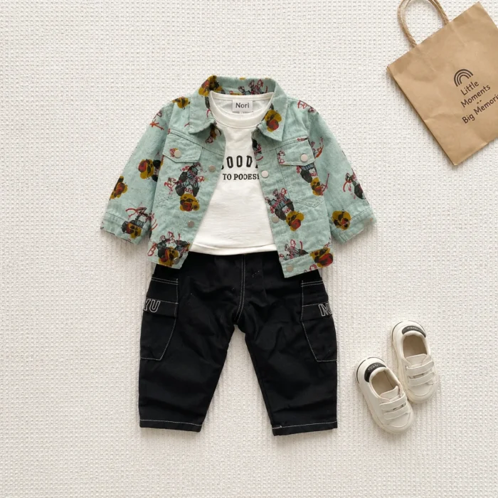 Floral Print Denim Jacket 3-Piece Set