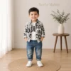 Graffiti Letter Plaid 3-Piece Set — Slogan Tee & Washed Denim Jeans