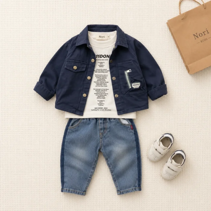 Cool Kid Energy — Navy Jacket Set for Boys