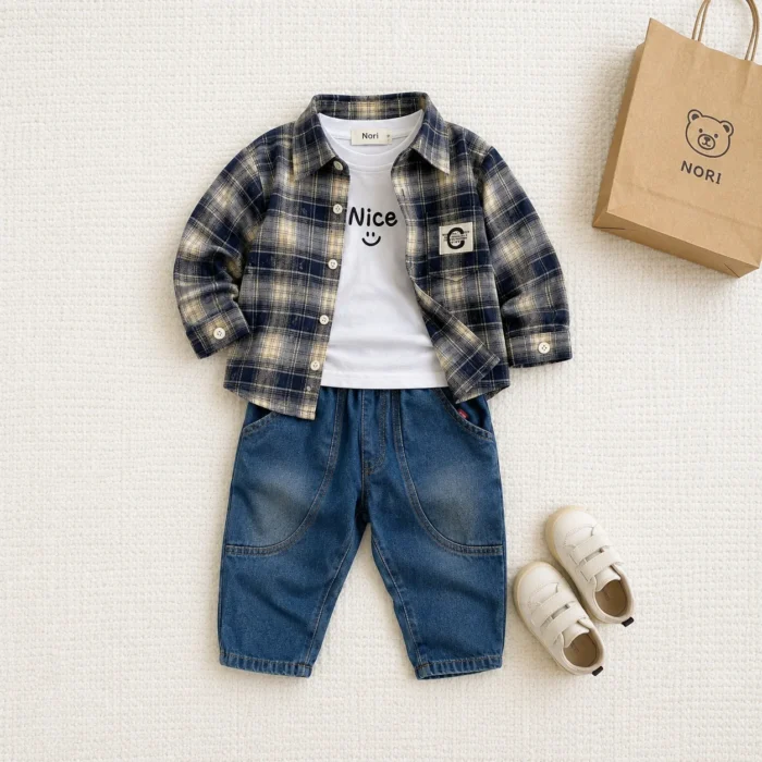 Graphic Tee & Wide-Leg Denim Jeans 3-Piece Set