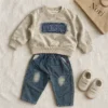 Boys Denim Patch Sweatshirt & Cargo Jeans Set