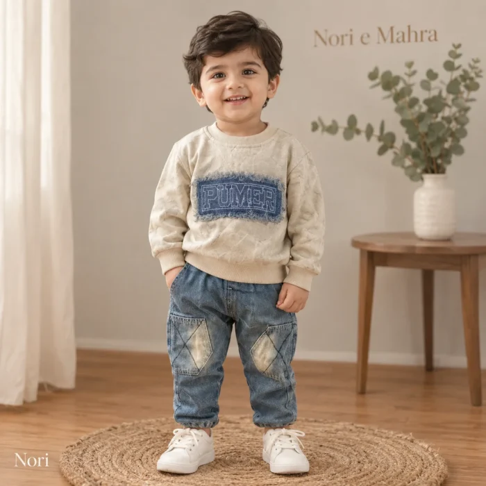 Boys Denim Patch Sweatshirt & Cargo Jeans Set