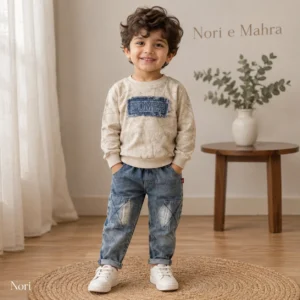 Boys Denim Patch Sweatshirt & Cargo Jeans Set