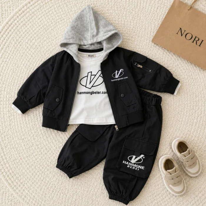 Color Block Hooded Bomber Jacket 3-Piece Set-Cargo Pants | Lemon · Maroon · Black