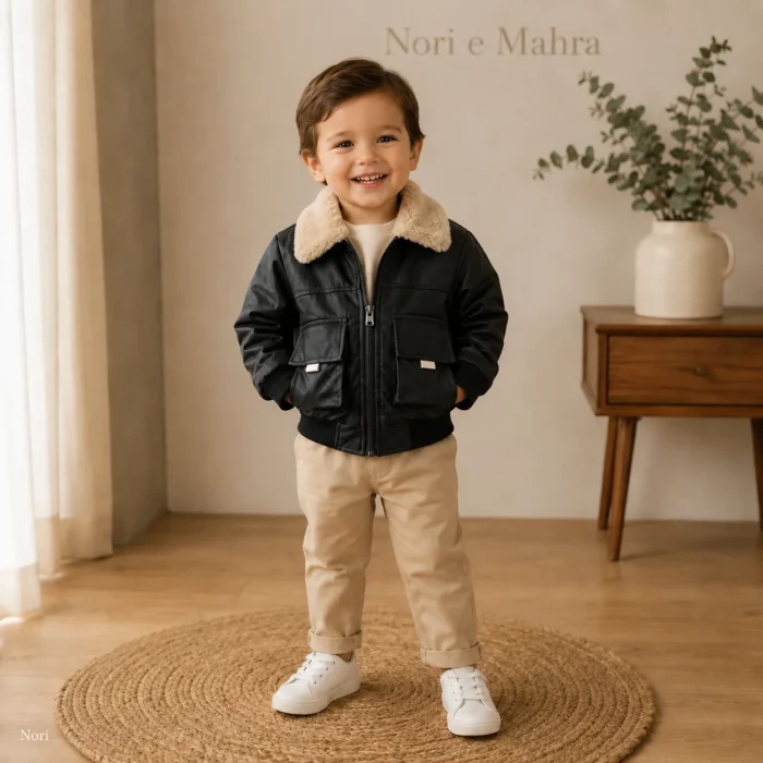 Faux Fur Collar PU Leather Bomber Jacket