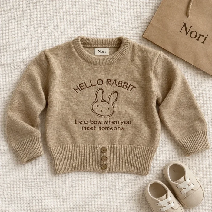 Hello Rabbit Embroidered Knit Sweater