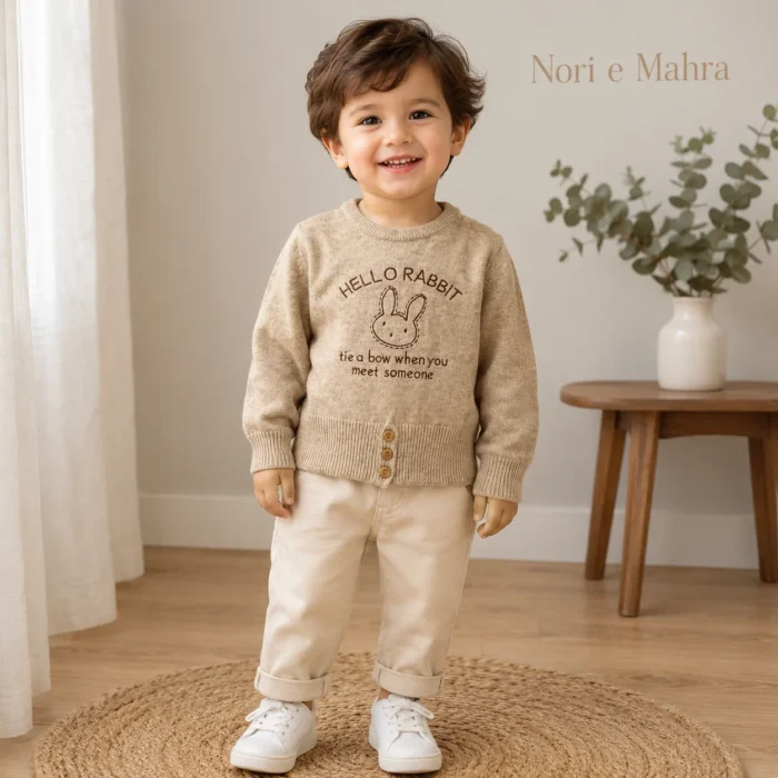 Hello Rabbit Embroidered Knit Sweater