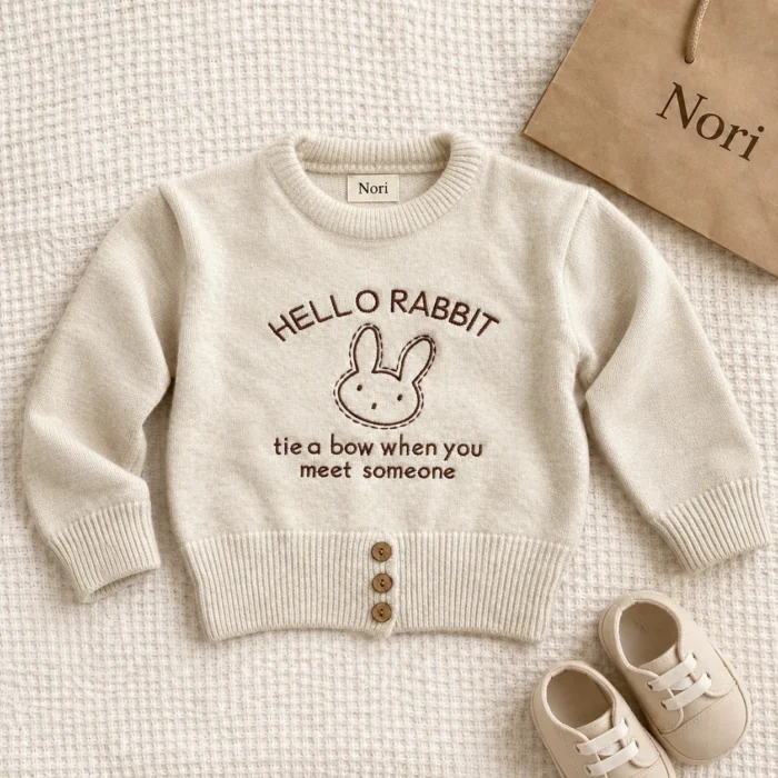 Hello Rabbit Embroidered Knit Sweater