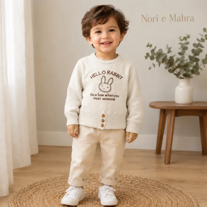 Hello Rabbit Embroidered Knit Sweater