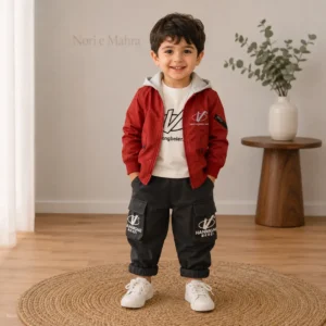 Color Block Hooded Bomber Jacket 3-Piece Set-Cargo Pants | Lemon · Maroon · Black