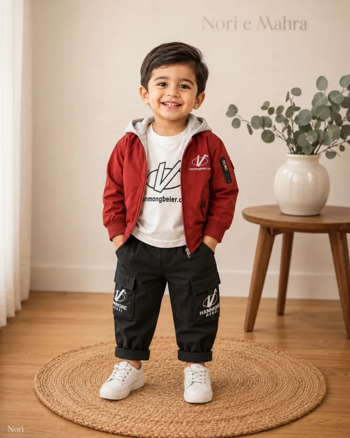 Color Block Hooded Bomber Jacket 3-Piece Set-Cargo Pants | Lemon · Maroon · Black