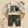 Boys Slogan Print Sweatshirt & Washed Denim Jeans Set