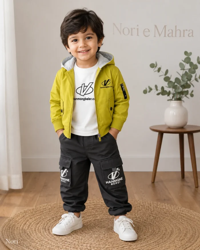 Color Block Hooded Bomber Jacket 3-Piece Set-Cargo Pants | Lemon · Maroon · Black