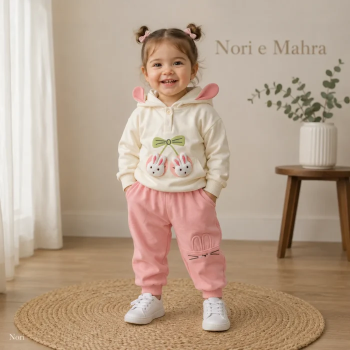 Girls Bunny Ear Hood Velour Hoodie 2-Piece Set