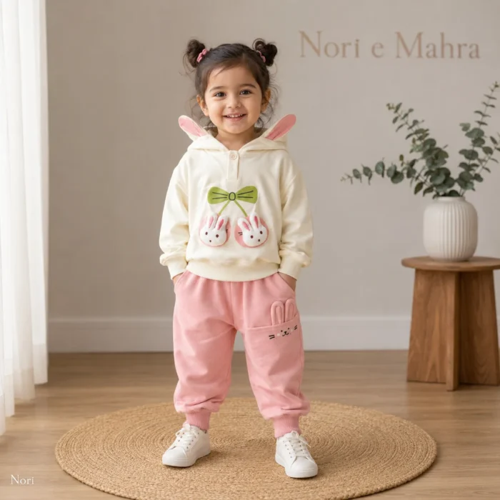 Girls Bunny Ear Hood Velour Hoodie 2-Piece Set