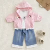 Baby Girls Kitty Applique Hooded Windbreaker 3-Piece Set