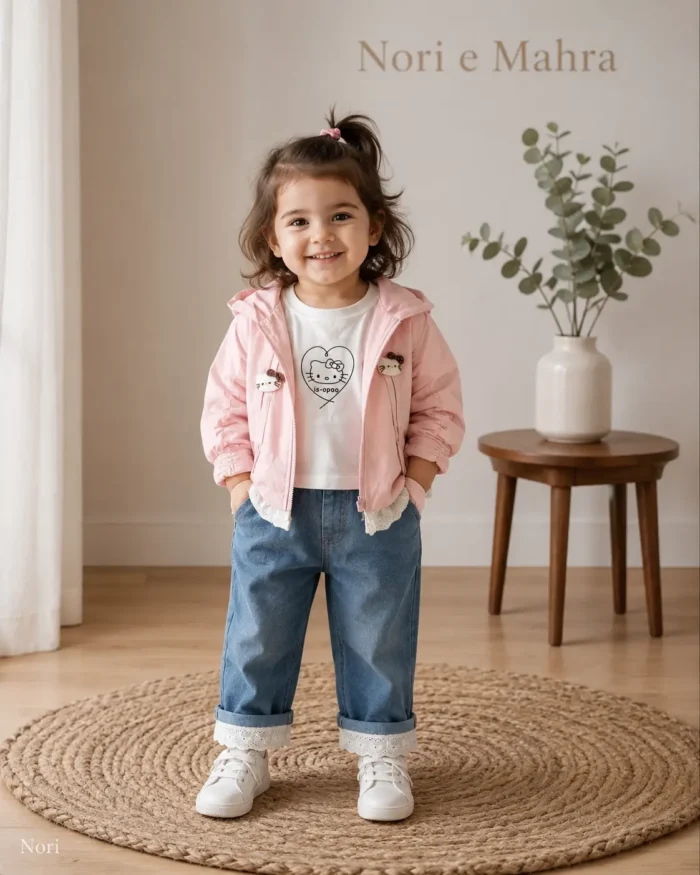 Baby Girls Kitty Applique Hooded Windbreaker 3-Piece Set