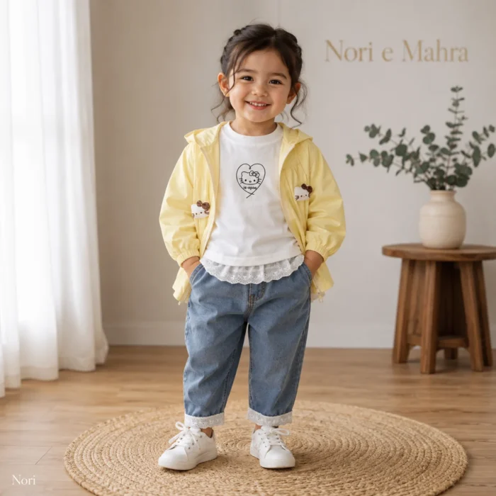 Baby Girls Kitty Applique Hooded Windbreaker 3-Piece Set