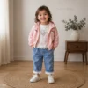 Girls Embroidered Peter Pan Collar Jacket 3-Piece Set | Pink · Yellow