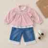 Girls Embroidered Peter Pan Collar Jacket 3-Piece Set | Pink · Yellow