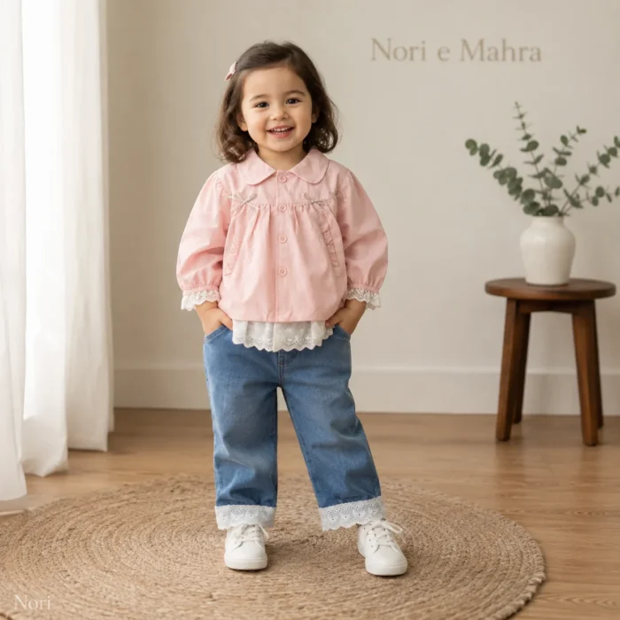 Girls Embroidered Peter Pan Collar Jacket 3-Piece Set | Pink · Yellow