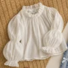 Girls Crochet Flower Knit Vest 3-Piece Set — Ruffle Blouse & Bow Detail Denim