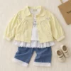 Girls Embroidered Peter Pan Collar Jacket 3-Piece Set | Pink · Yellow