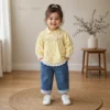 Girls Embroidered Peter Pan Collar Jacket 3-Piece Set | Pink · Yellow