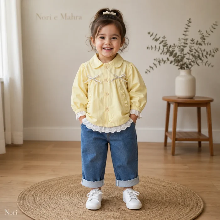 Girls Embroidered Peter Pan Collar Jacket 3-Piece Set | Pink · Yellow
