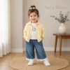 Girls Embroidered Peter Pan Collar Jacket 3-Piece Set | Pink · Yellow