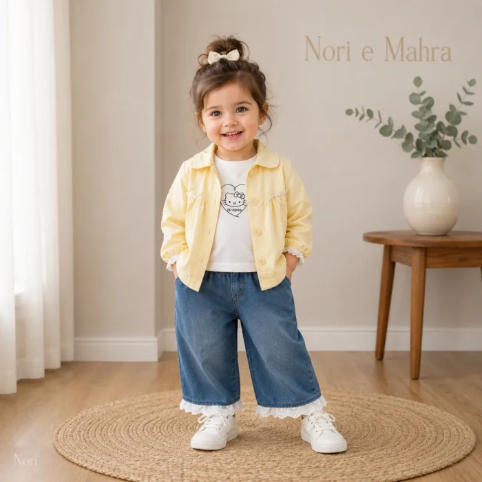 Girls Embroidered Peter Pan Collar Jacket 3-Piece Set | Pink · Yellow