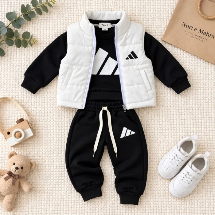 Boys’ 3-Piece Tracksuit — Sweatshirt, Puffer Vest Red|Black