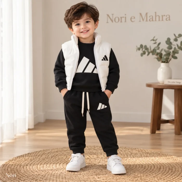 Boys’ 3-Piece Tracksuit — Sweatshirt, Puffer Vest Red|Black