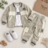 Boys’ Textured-Panel Bomber Jacket Set — T-Shirt & Cargo Trousers