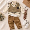 Boys’ Cable-Knit Vest Set — Shirt, Trousers & Tie