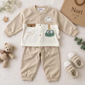 Boys’ Beige Star-Textured Jacket & Pants Set