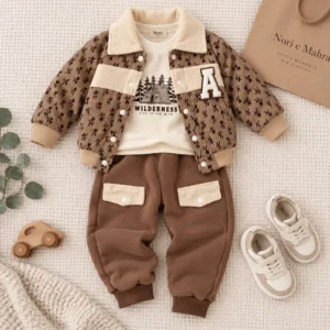 boys-beige-pattern-jacket-front(1) Boys’ 3-Piece Wilderness Winter Set — Printed Jacket, Sweatshirt & Cargo