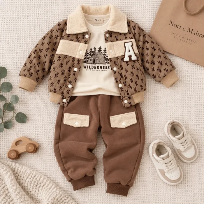 Boys’ 3-Piece Wilderness Winter Set — Printed Jacket, Sweatshirt & Cargo