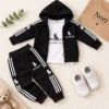 Boys Black Hooded Tracksuit Set | Black & White