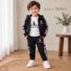 Boys Black Hooded Tracksuit Set | Black & White