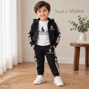 Boys Black Hooded Tracksuit Set | Black & White