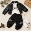 Boys’ Leather Jacket Outfit — Tee & Cargo Pants | Black, Brown & Burgundy
