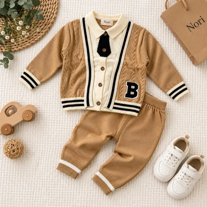 Boys’ Cable-Knit Cardigan Tie & Pants Set