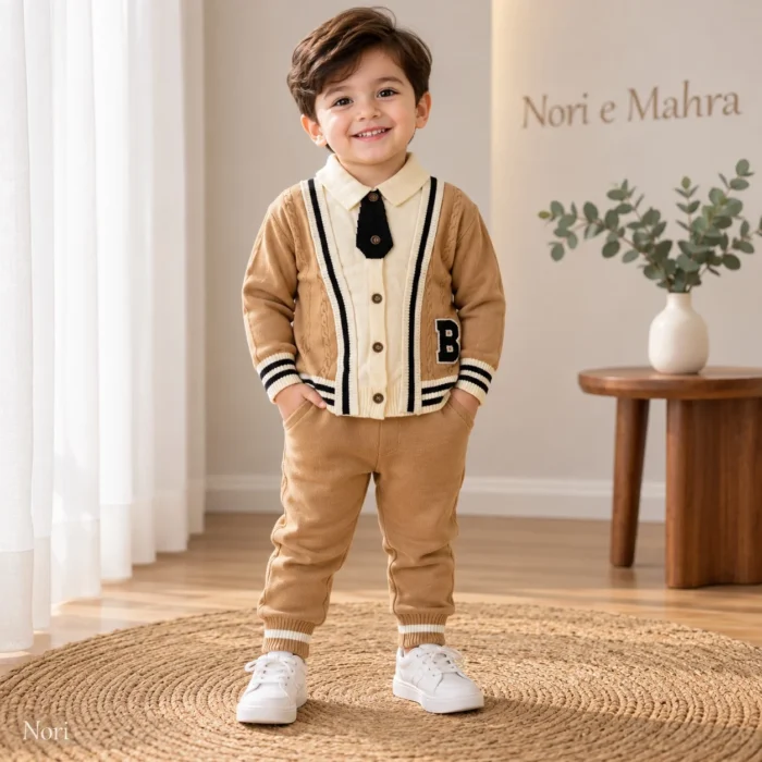 Boys’ Cable-Knit Cardigan Tie & Pants Set