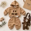 Boys’ Bunny-Face Fleece Hoodie Set — Hoodie & Jogger Pants | Chocolate Brown